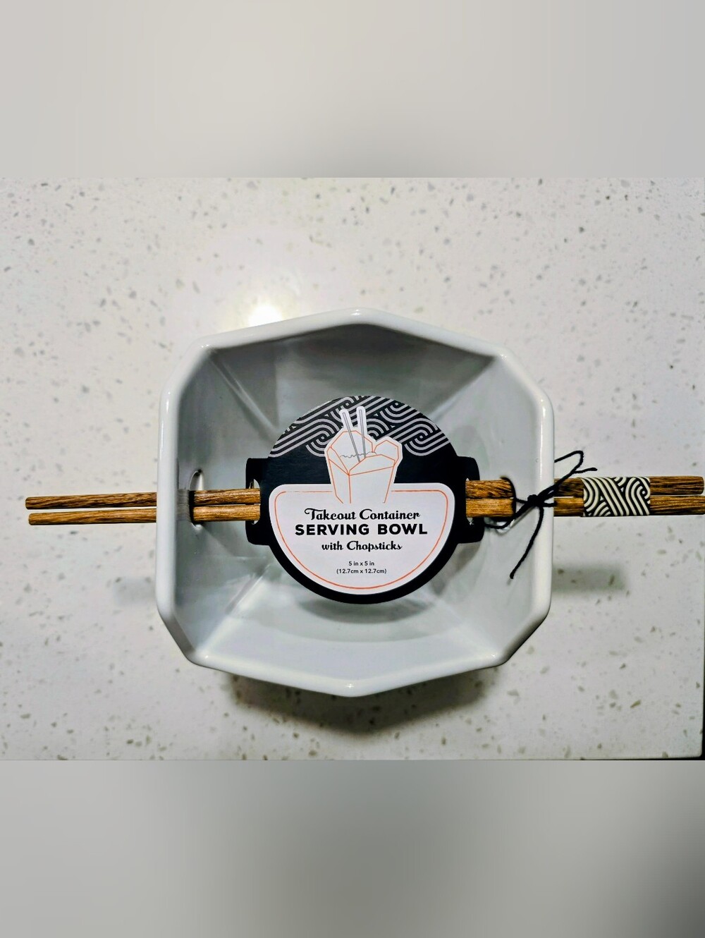 Serving Bowl with Chopsticks - White Takeout Style Container Ceramic
